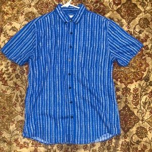ONIA STRIPED BLUE AND WHITE MENS M LINEN BUTTON UP